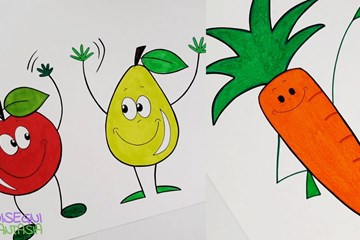 Disegna una Mela con una Pera e una Carota